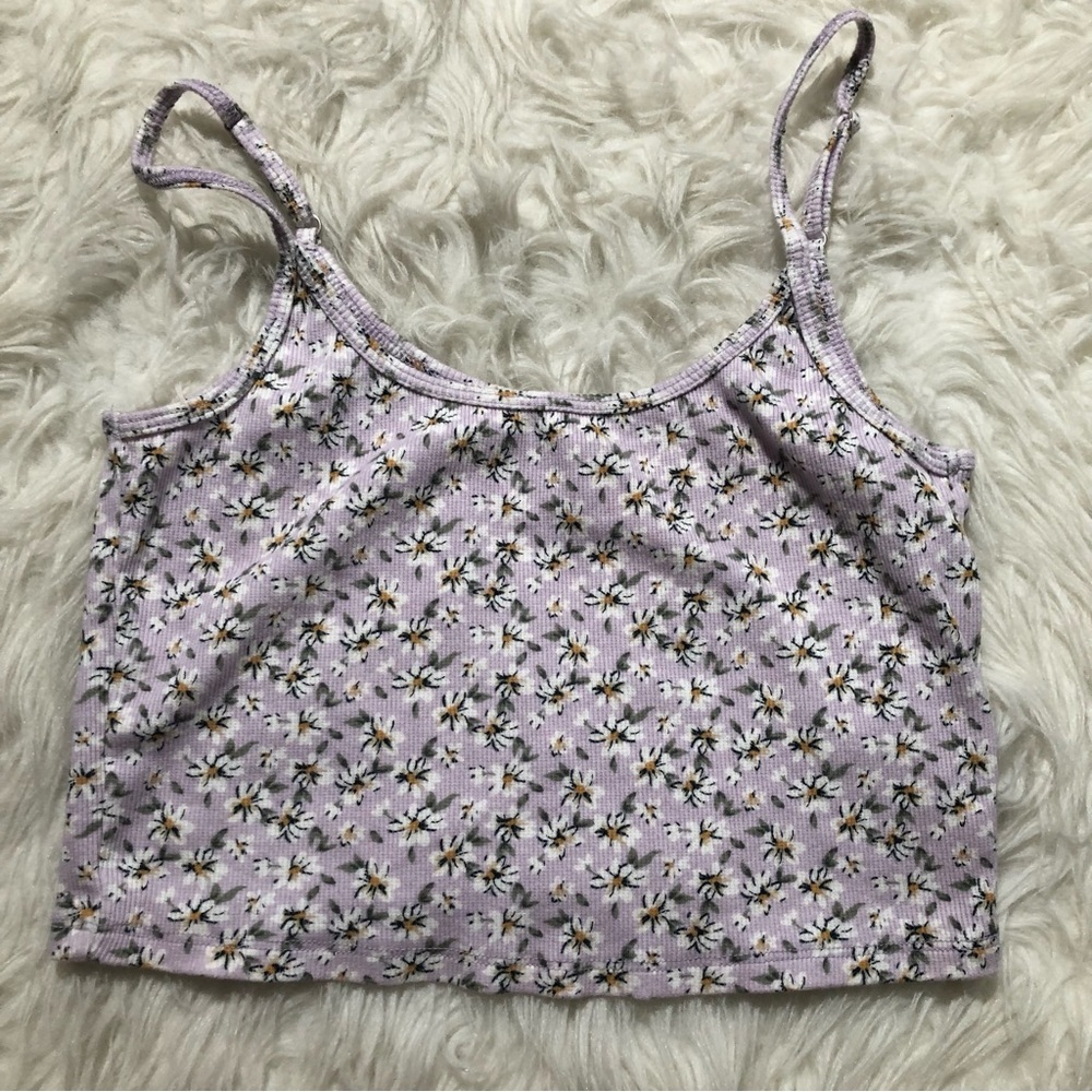 Hollister baby cami tank top Floral purple Size large crop tops white summer